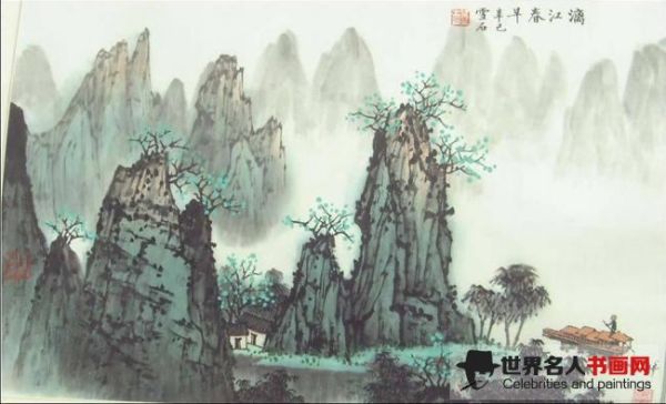 白雪石漓江山水画