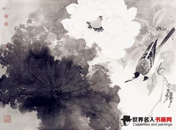 周午生工笔花鸟画作品《碧盖猗风》