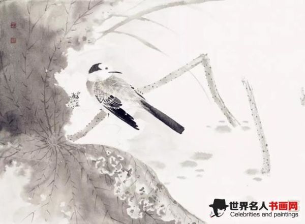 周午生工笔花鸟画作品《贴水浮波》