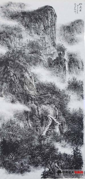 画家何珍泉手指焦墨山水经典作品欣赏