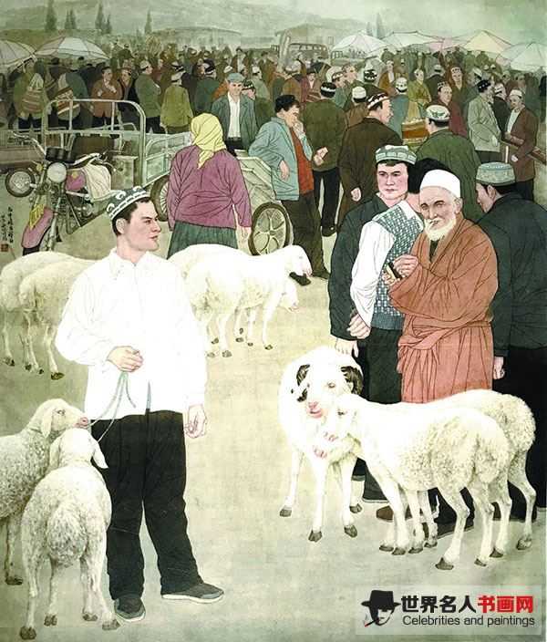 工笔画《巴扎，羊市》